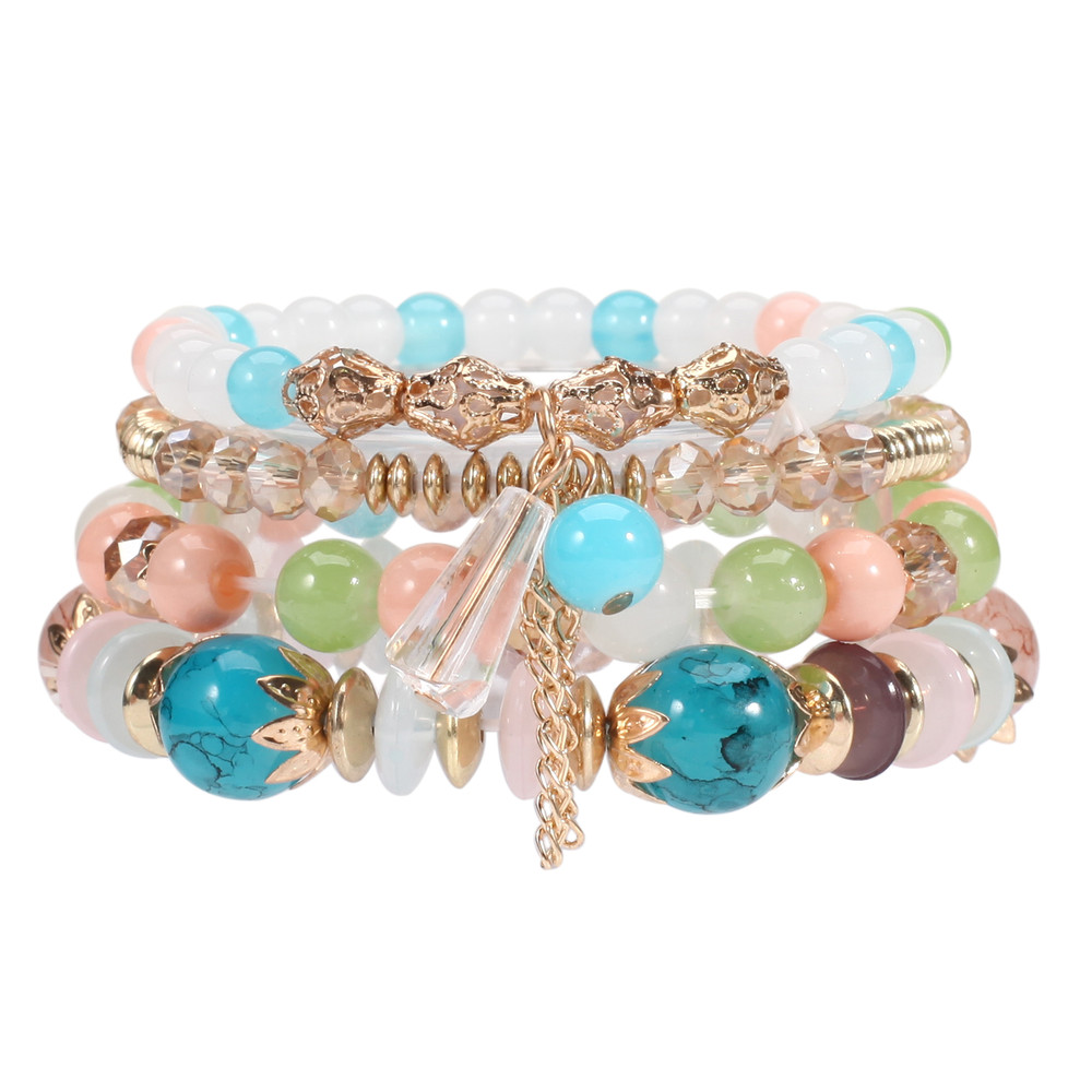 Bohemian Stackable Bracelets for Women – Multilayered Stretch Charm Bracelets with Pendant