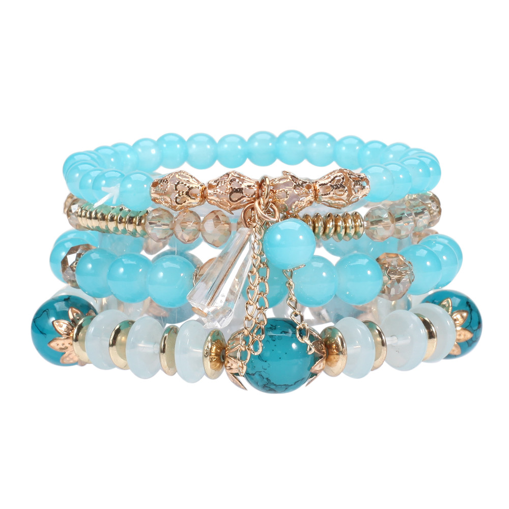 Bohemian Stackable Bracelets for Women – Multilayered Stretch Charm Bracelets with Pendant