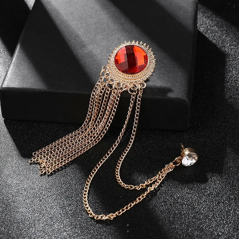 Mens Black Tassel Corsage Brooch Metal Rhinestone Collar Pin For Suit Shirt Jewelry 10