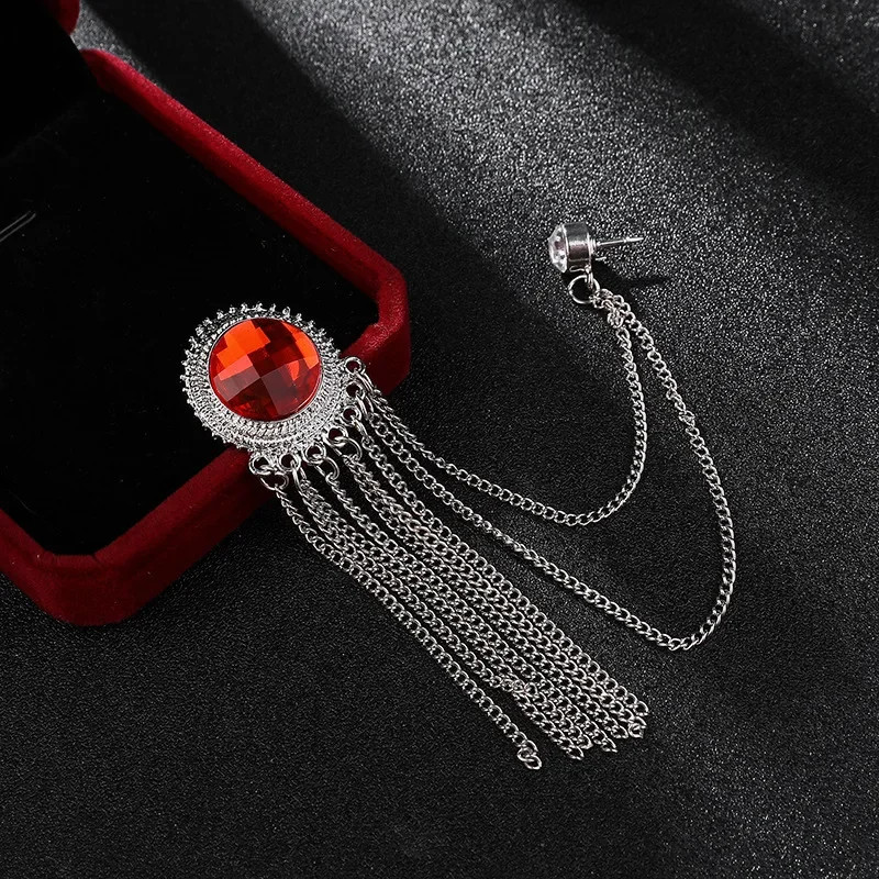 Mens Black Tassel Corsage Brooch Metal Rhinestone Collar Pin For Suit Shirt Jewelry 11