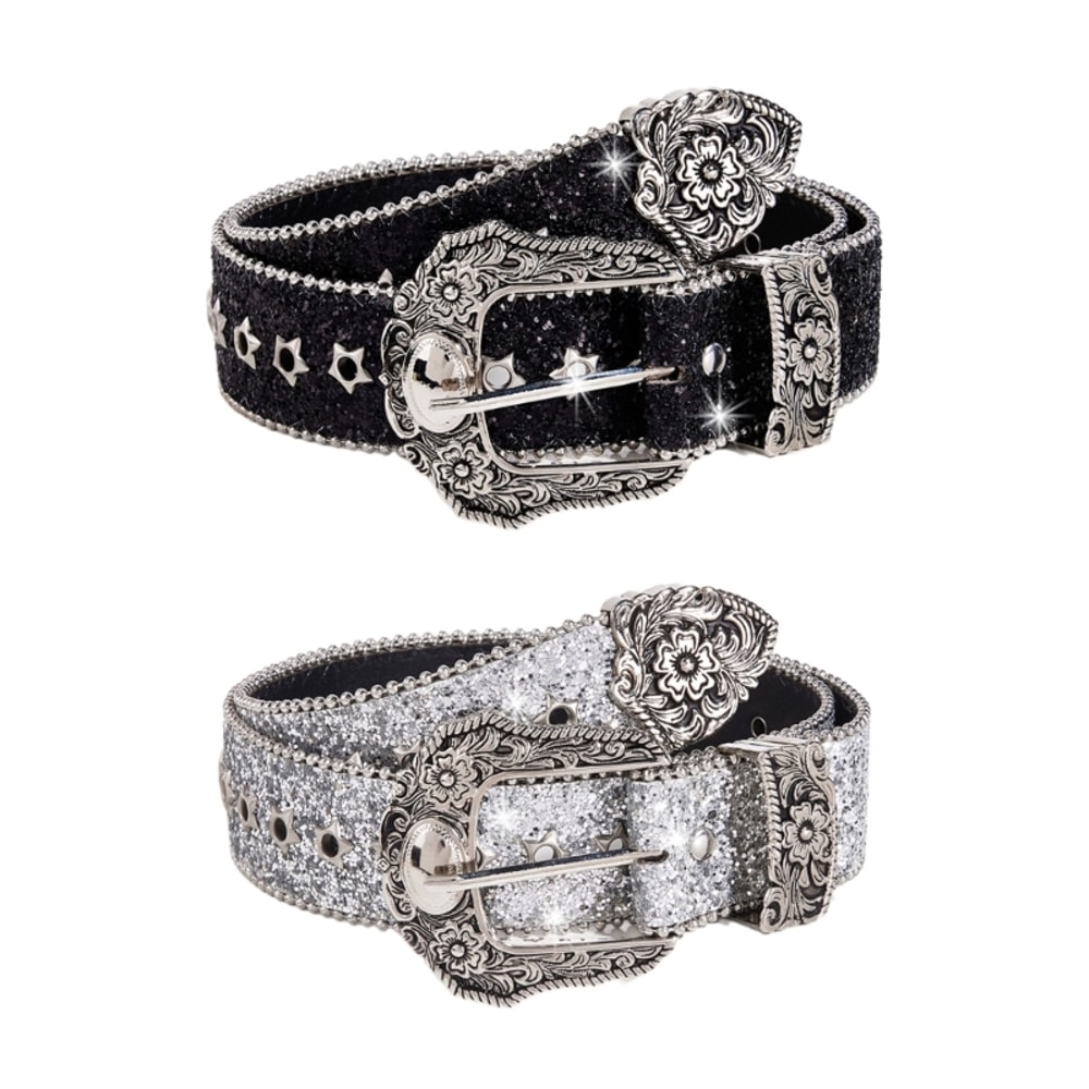Sequined Waist Belt for Jeans – Rock & Roll Hip Hop Style with Glinting Buckle