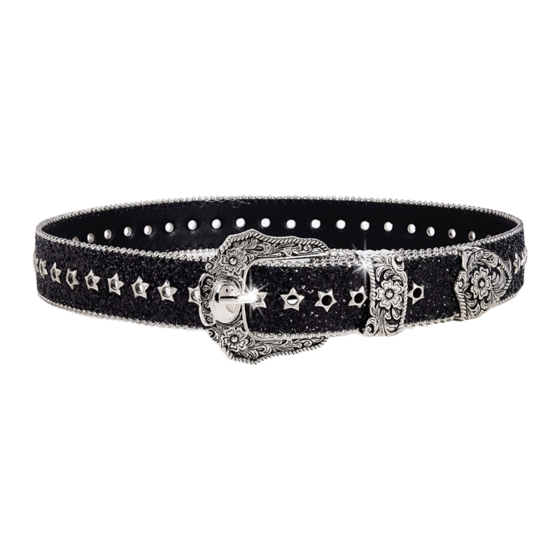 Sequined Waist Belt for Jeans – Rock & Roll Hip Hop Style with Glinting Buckle