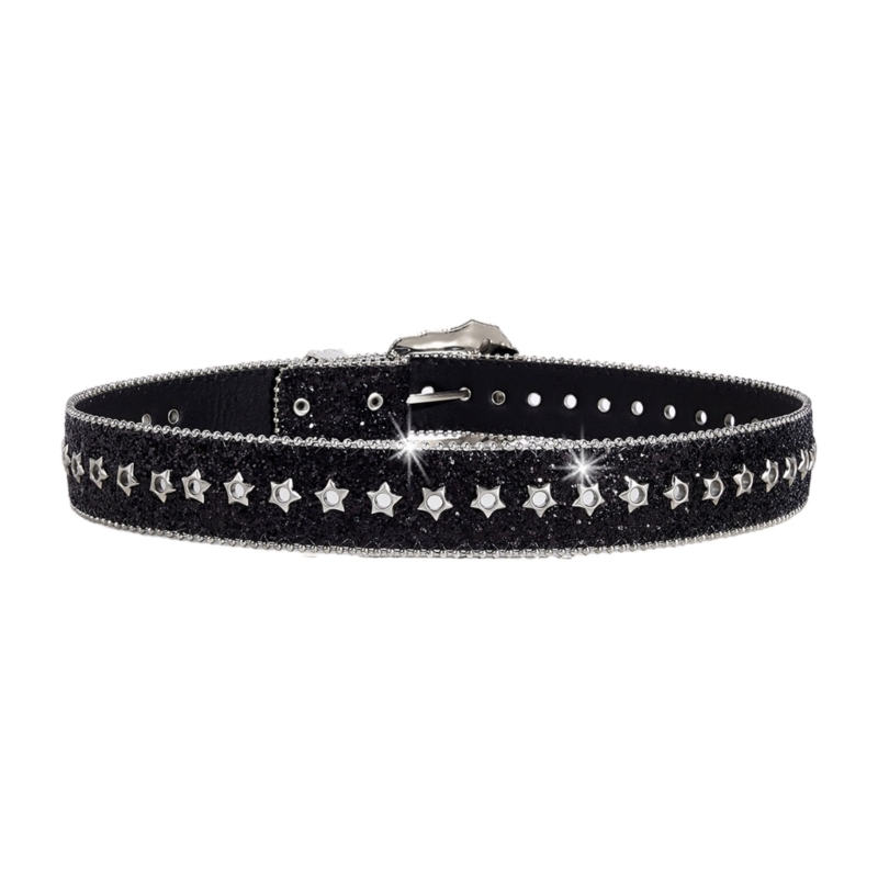 Sequined Waist Belt for Jeans – Rock & Roll Hip Hop Style with Glinting Buckle