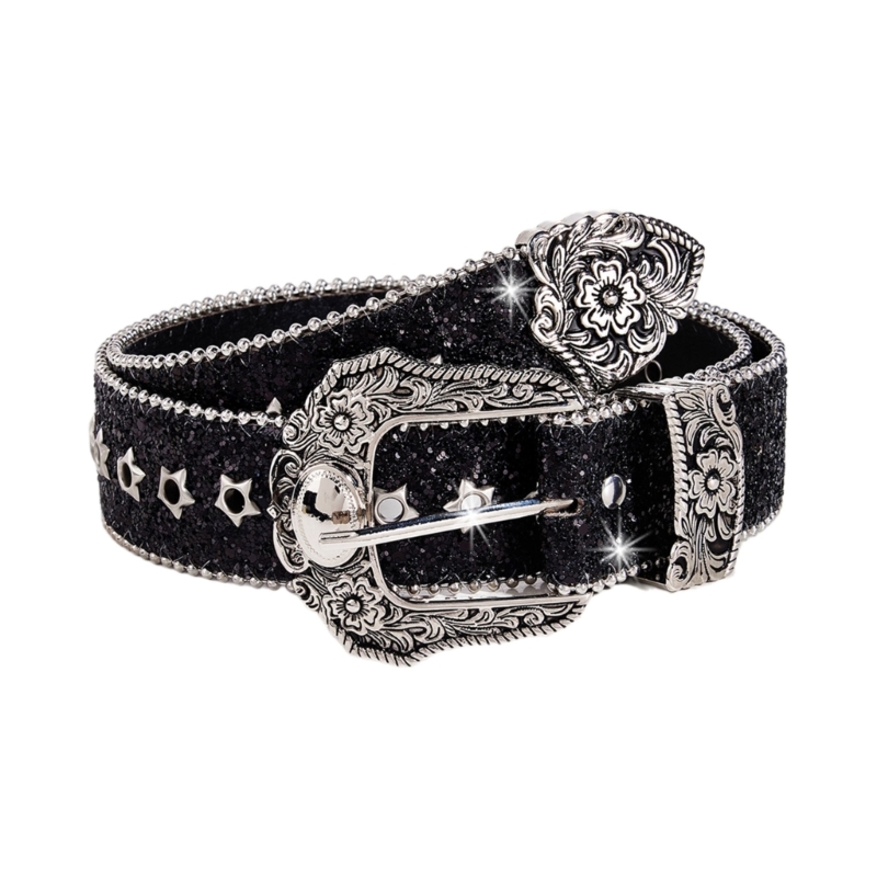 Sequined Waist Belt for Jeans – Rock & Roll Hip Hop Style with Glinting Buckle