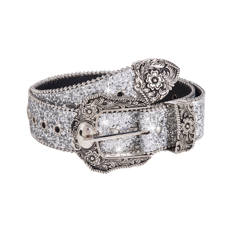 Sequined Waist Belt for Jeans – Rock & Roll Hip Hop Style with Glinting Buckle