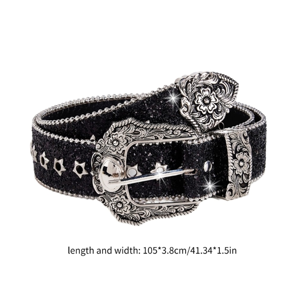 Sequined Waist Belt for Jeans – Rock & Roll Hip Hop Style with Glinting Buckle