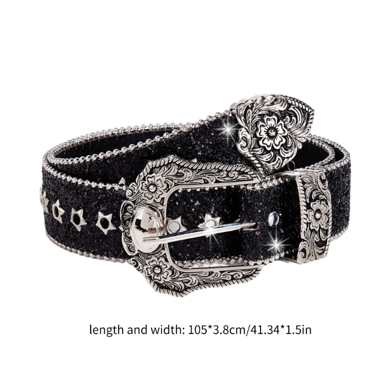 Sequined Waist Belt for Jeans – Rock & Roll Hip Hop Style with Glinting Buckle