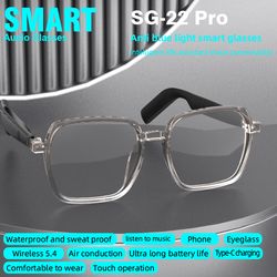 fashion eyewear sg pro pro smart bluetooth glasses with clear lens square frame wireless audio glasses for music & call