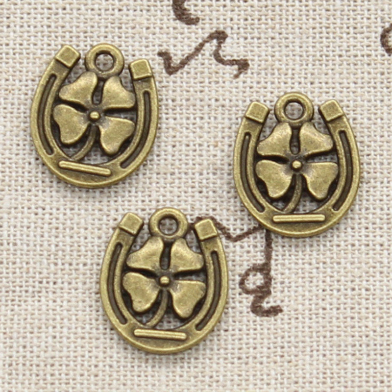 Vintage Charms Horseshoe Lucky Clover Antique Pendant, Tibetan Bronze Silver DIY Jewelry Making Supplies