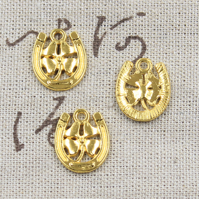 Vintage Charms Horseshoe Lucky Clover Antique Pendant, Tibetan Bronze Silver DIY Jewelry Making Supplies