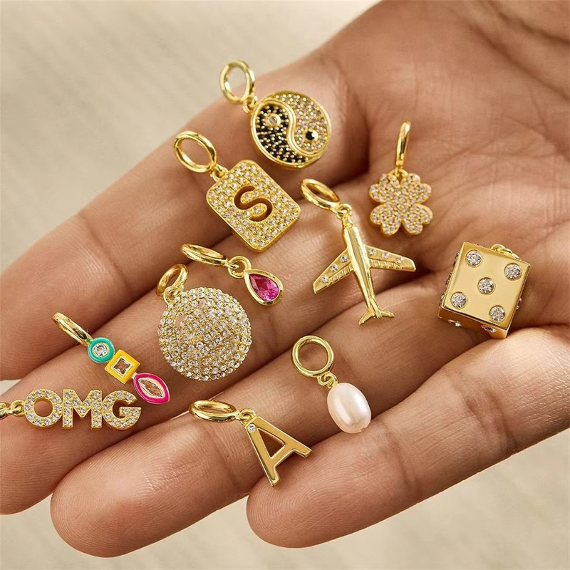 GoldPlated Small Pendant With Love Airplane Letters Smiling Face  Horseshoe Color Preserved Fashion