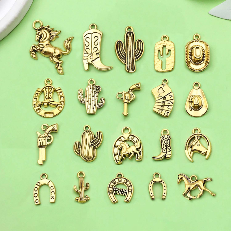 Western Cowboy Charms Set Alloy Horseshoe Cactus Hat Boots Pendants For DIY Jewelry Making Bracelet 0