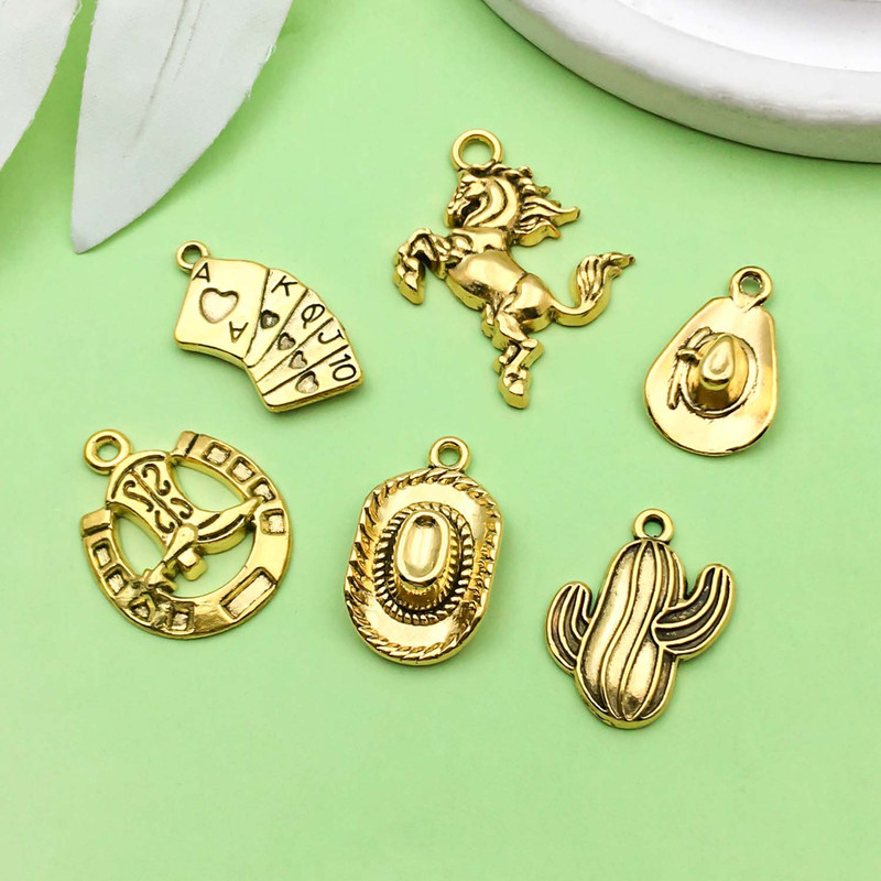 Western Cowboy Charms Set Alloy Horseshoe Cactus Hat Boots Pendants For DIY Jewelry Making Bracelet 3