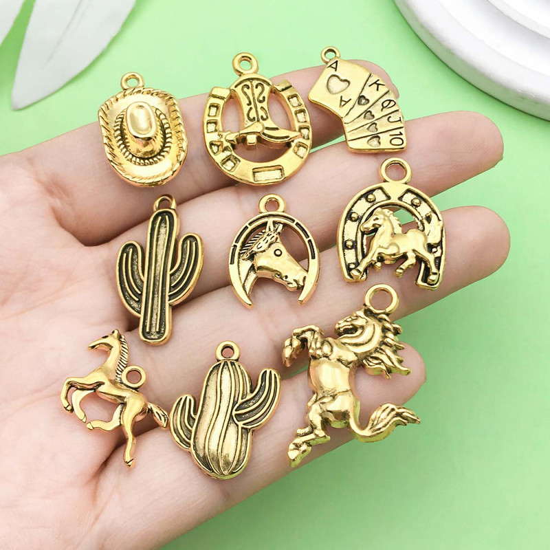 Western Cowboy Charms Set Alloy Horseshoe Cactus Hat Boots Pendants For DIY Jewelry Making Bracelet 4