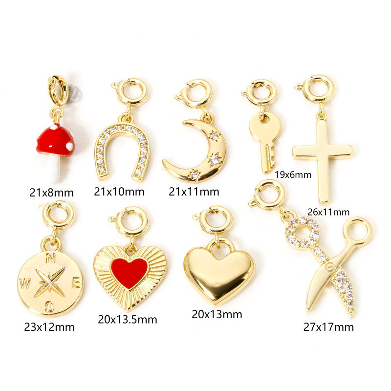 Gold Plated Brass Charms With Spring Ring Clasp Heart  Horseshoe Pendants For DIY Necklace  Bracele 14