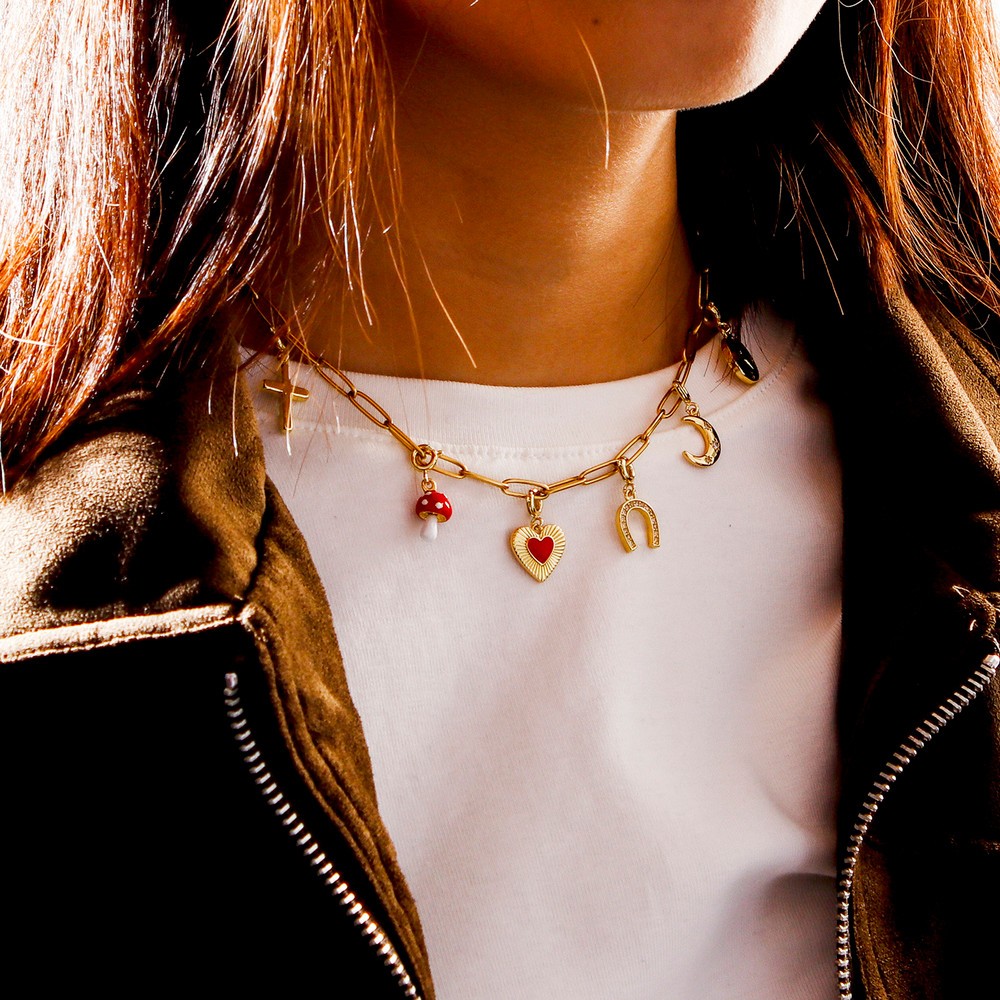 Gold Plated Brass Charms With Spring Ring Clasp Heart  Horseshoe Pendants For DIY Necklace  Bracele 1