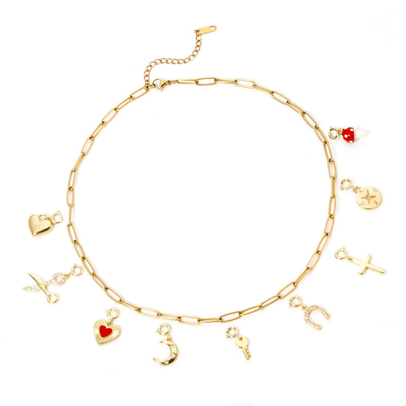 Gold Plated Brass Charms With Spring Ring Clasp Heart  Horseshoe Pendants For DIY Necklace  Bracele 2