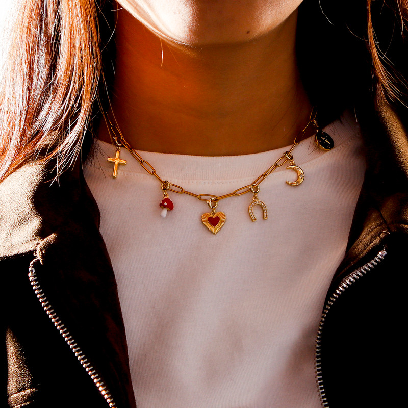 Gold Plated Brass Charms With Spring Ring Clasp Heart  Horseshoe Pendants For DIY Necklace  Bracele 3