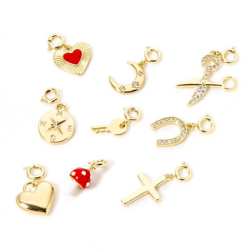 Gold Plated Brass Charms With Spring Ring Clasp Heart  Horseshoe Pendants For DIY Necklace  Bracele 4