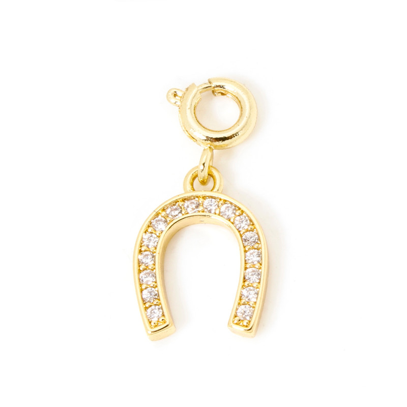 Gold Plated Brass Charms With Spring Ring Clasp Heart  Horseshoe Pendants For DIY Necklace  Bracele 12