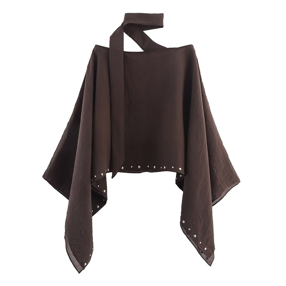 Summer Womens Loose Cropped Cloak Jackets with Rivet Scarf, New Cape Coats and Jackets Holiday Casual Poncho Style