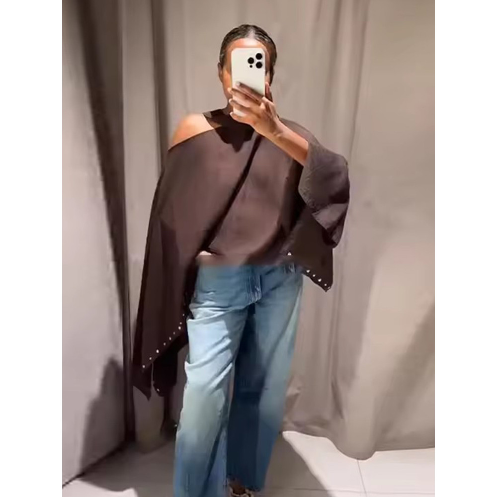 Summer Womens Loose Cropped Cloak Jackets with Rivet Scarf, New Cape Coats and Jackets Holiday Casual Poncho Style