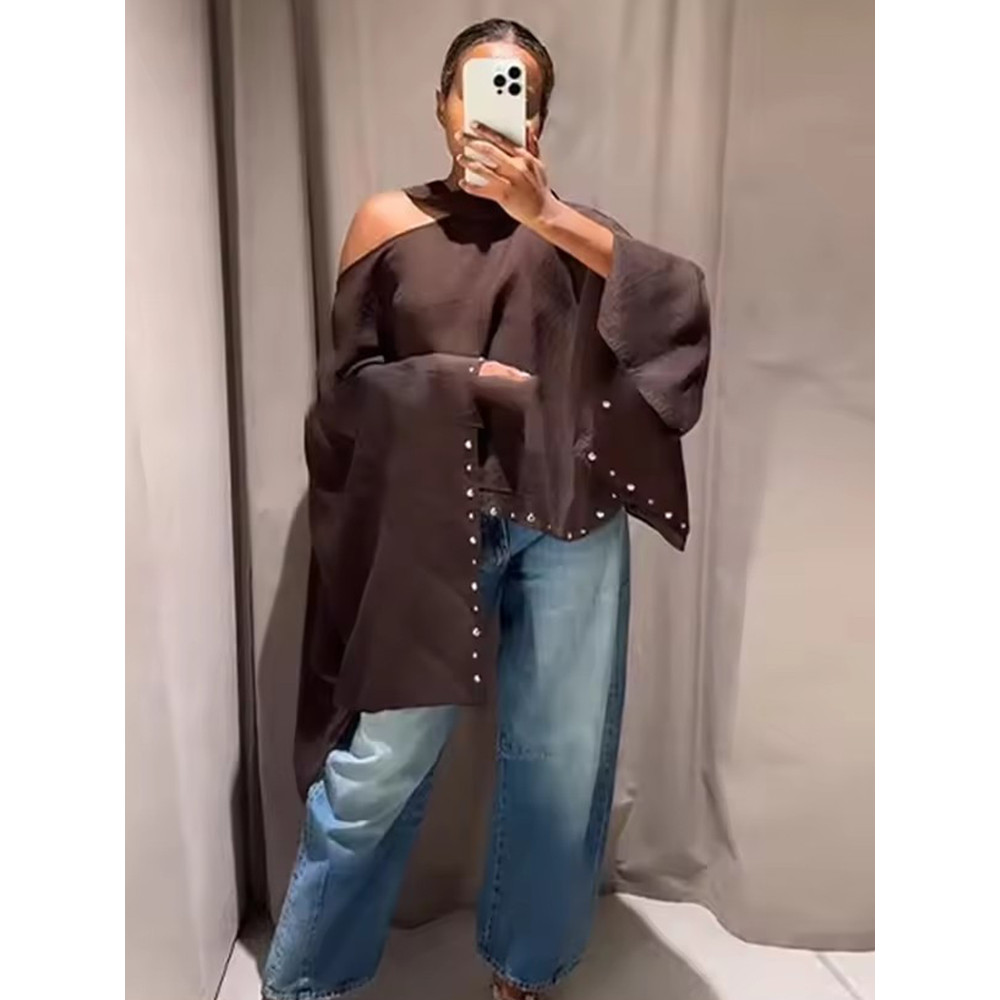 Summer Womens Loose Cropped Cloak Jackets with Rivet Scarf, New Cape Coats and Jackets Holiday Casual Poncho Style