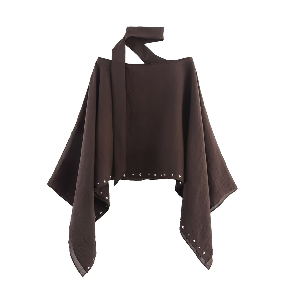 Summer Womens Loose Cropped Cloak Jackets with Rivet Scarf, New Cape Coats and Jackets Holiday Casual Poncho Style