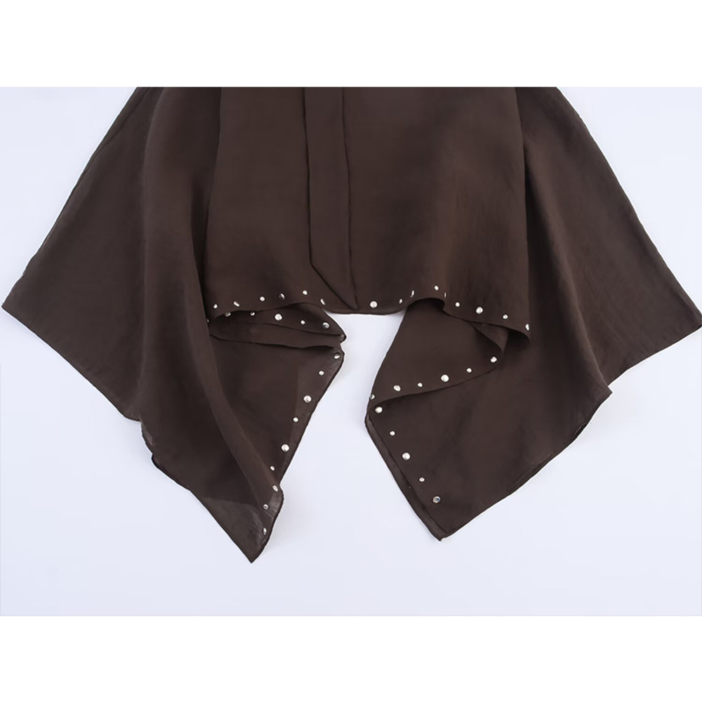 Summer Womens Loose Cropped Cloak Jackets with Rivet Scarf, New Cape Coats and Jackets Holiday Casual Poncho Style