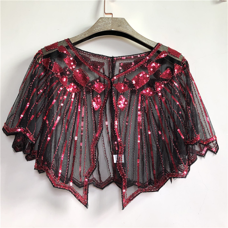 Retro Beaded Sequin Flapper Shawl Loose Decoration Outerwear Short Cape Evening Party Ladies Cloak 7