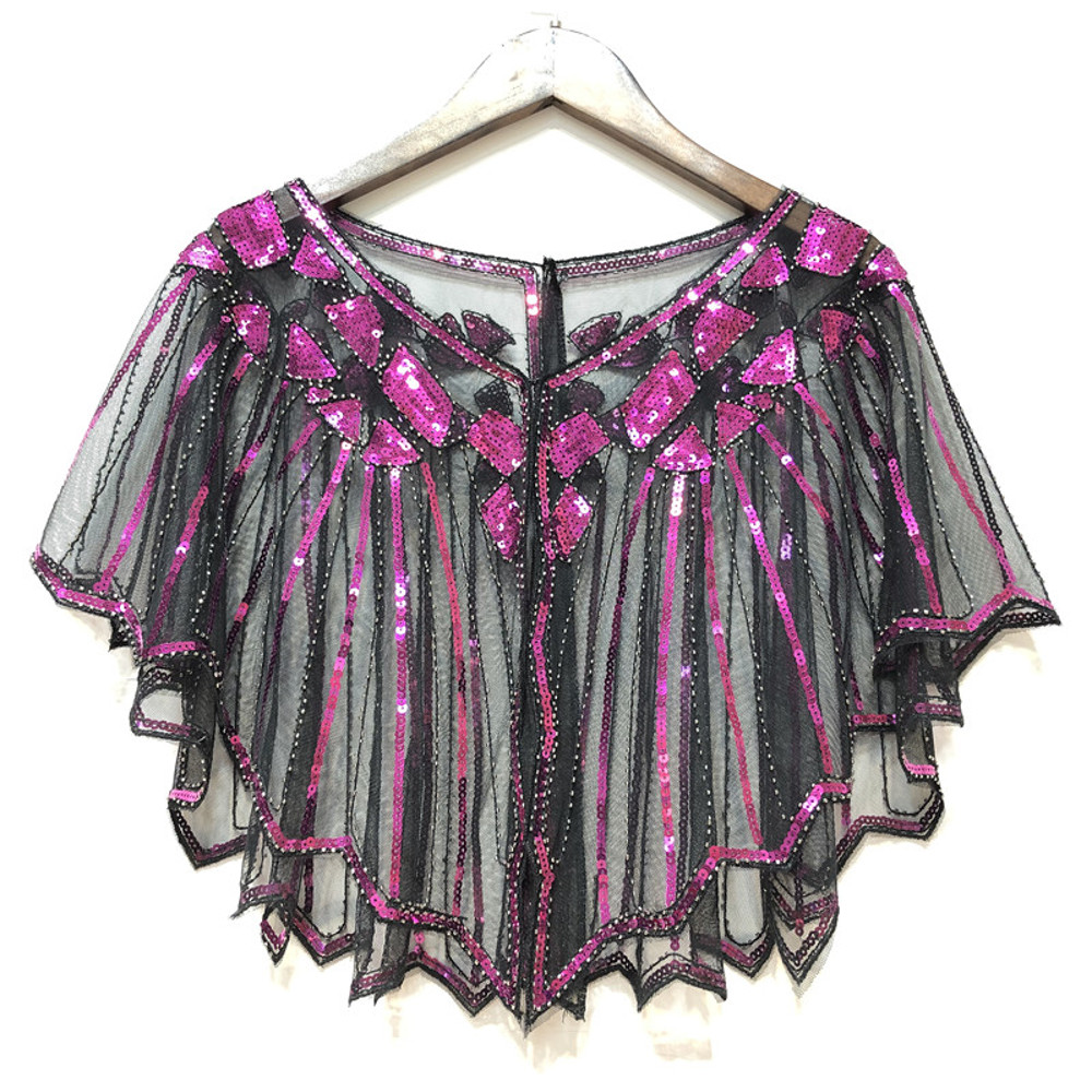 Retro Beaded Sequin Flapper Shawl Loose Decoration Outerwear Short Cape Evening Party Ladies Cloak 8