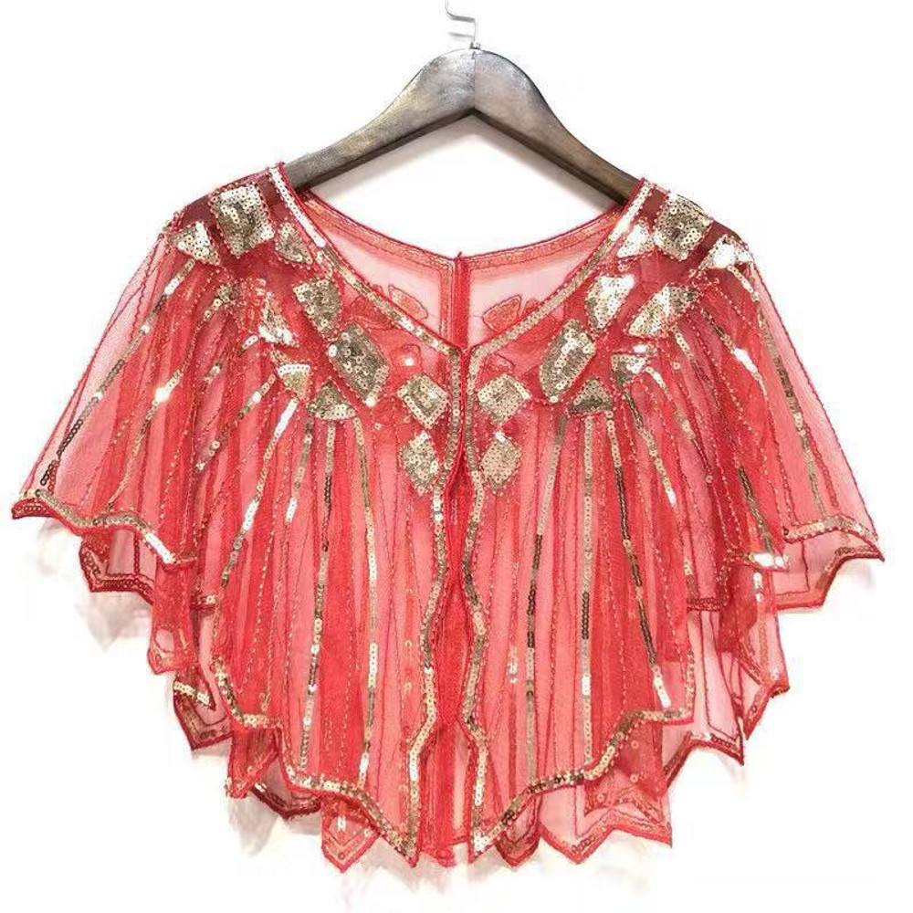 Retro Beaded Sequin Flapper Shawl Loose Decoration Outerwear Short Cape Evening Party Ladies Cloak 10
