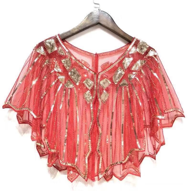 Retro Beaded Sequin Flapper Shawl Loose Decoration Outerwear Short Cape Evening Party Ladies Cloak 10