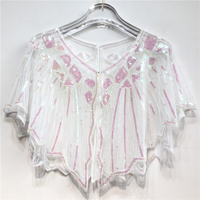 Retro Beaded Sequin Flapper Shawl Loose Decoration Outerwear Short Cape Evening Party Ladies Cloak 13