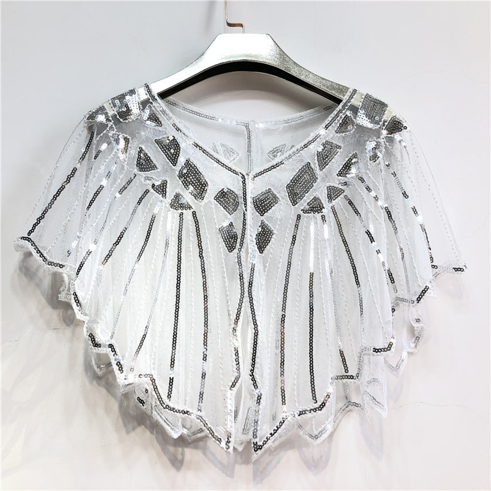Retro Beaded Sequin Flapper Shawl Loose Decoration Outerwear Short Cape Evening Party Ladies Cloak 14