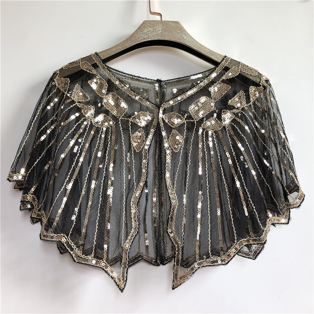 Retro Beaded Sequin Flapper Shawl Loose Decoration Outerwear Short Cape Evening Party Ladies Cloak 18