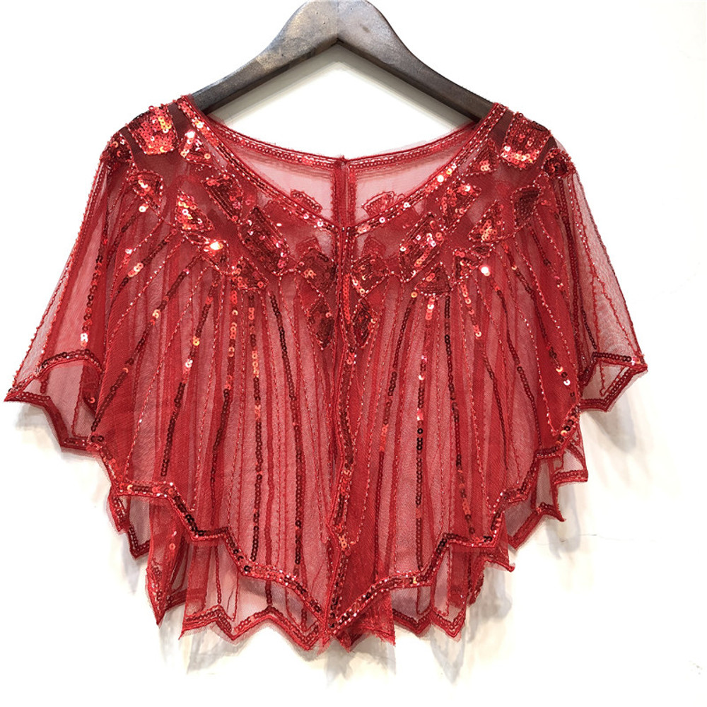 Retro Beaded Sequin Flapper Shawl Loose Decoration Outerwear Short Cape Evening Party Ladies Cloak 20