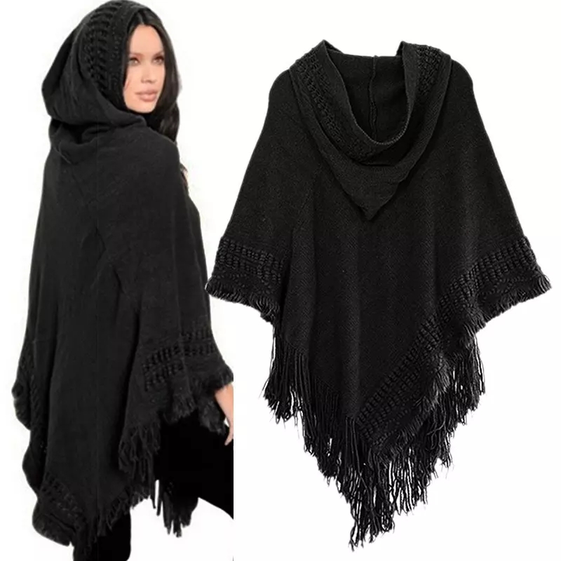Stylish New Women Ladies Tassel Cape Coat Fringe Poncho Oblique Stripe Coat Bohemian Shawl Scarf Co 2