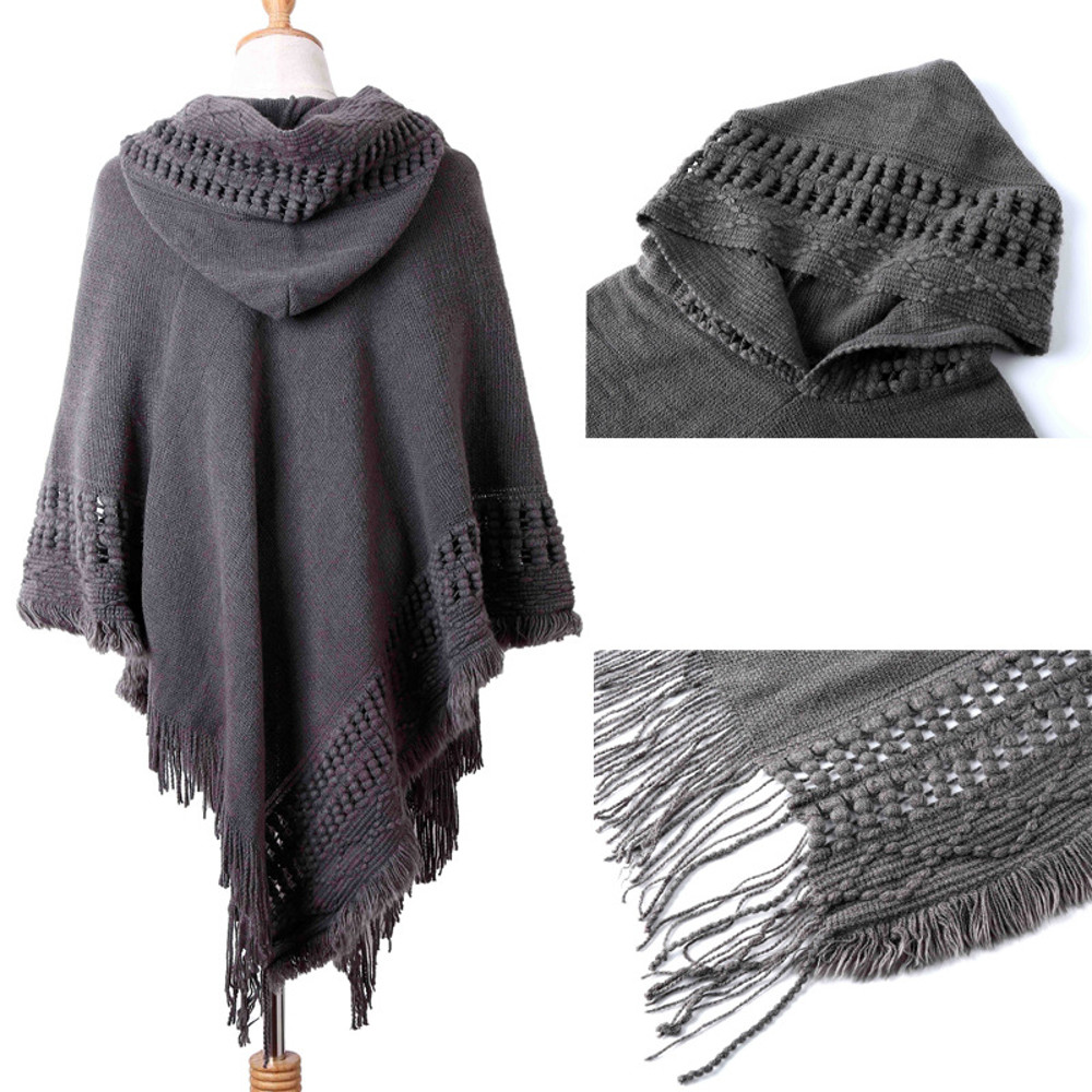Stylish New Women Ladies Tassel Cape Coat Fringe Poncho Oblique Stripe Coat Bohemian Shawl Scarf Co 0