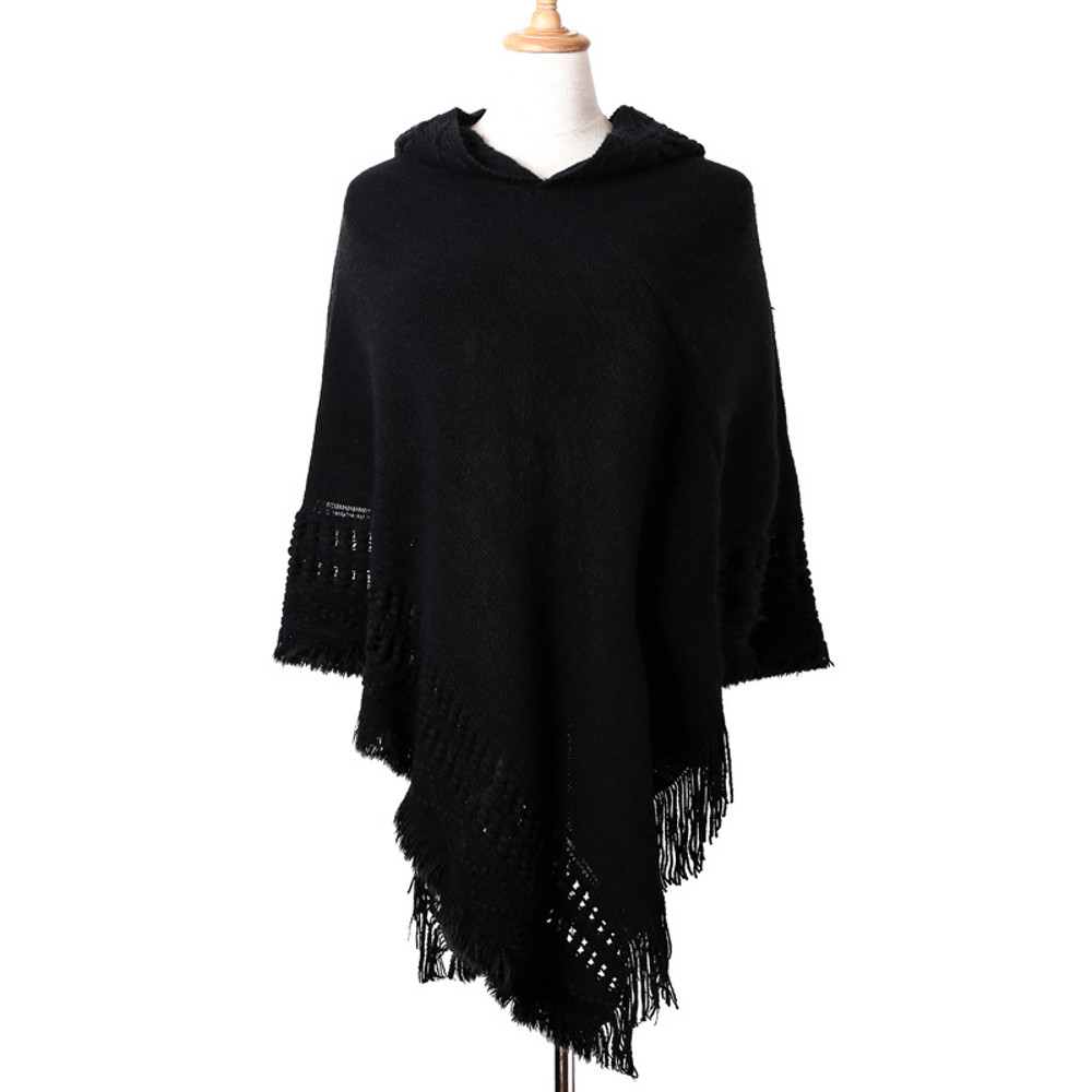 Stylish New Women Ladies Tassel Cape Coat Fringe Poncho Oblique Stripe Coat Bohemian Shawl Scarf Co 9