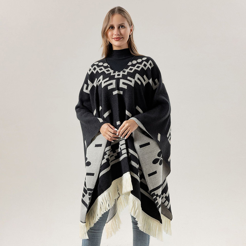 Unisex Cool Fashion Cowboy West Style Pullover Cape Soft Acrylic Cashmere Poncho Long Wrap Cloak Ov 2