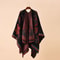 Womens Autumn Winter Geometric Lattice Flower Pattern Imitation Cashmere Shawl Cloak Cape, Warm Stylish Poncho