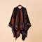 Womens Autumn Winter Geometric Lattice Flower Pattern Imitation Cashmere Shawl Cloak Cape, Warm Stylish Poncho