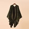 Womens Autumn Winter Geometric Lattice Flower Pattern Imitation Cashmere Shawl Cloak Cape, Warm Stylish Poncho