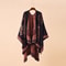 Womens Autumn Winter Geometric Lattice Flower Pattern Imitation Cashmere Shawl Cloak Cape, Warm Stylish Poncho