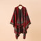 Womens Autumn Winter Geometric Lattice Flower Pattern Imitation Cashmere Shawl Cloak Cape, Warm Stylish Poncho