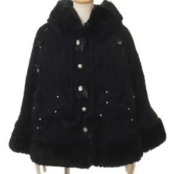 japanese sweet soft thick women's double-layer big ribbon hooded knitted cloak, cozy autumn & winter ponchos with hood