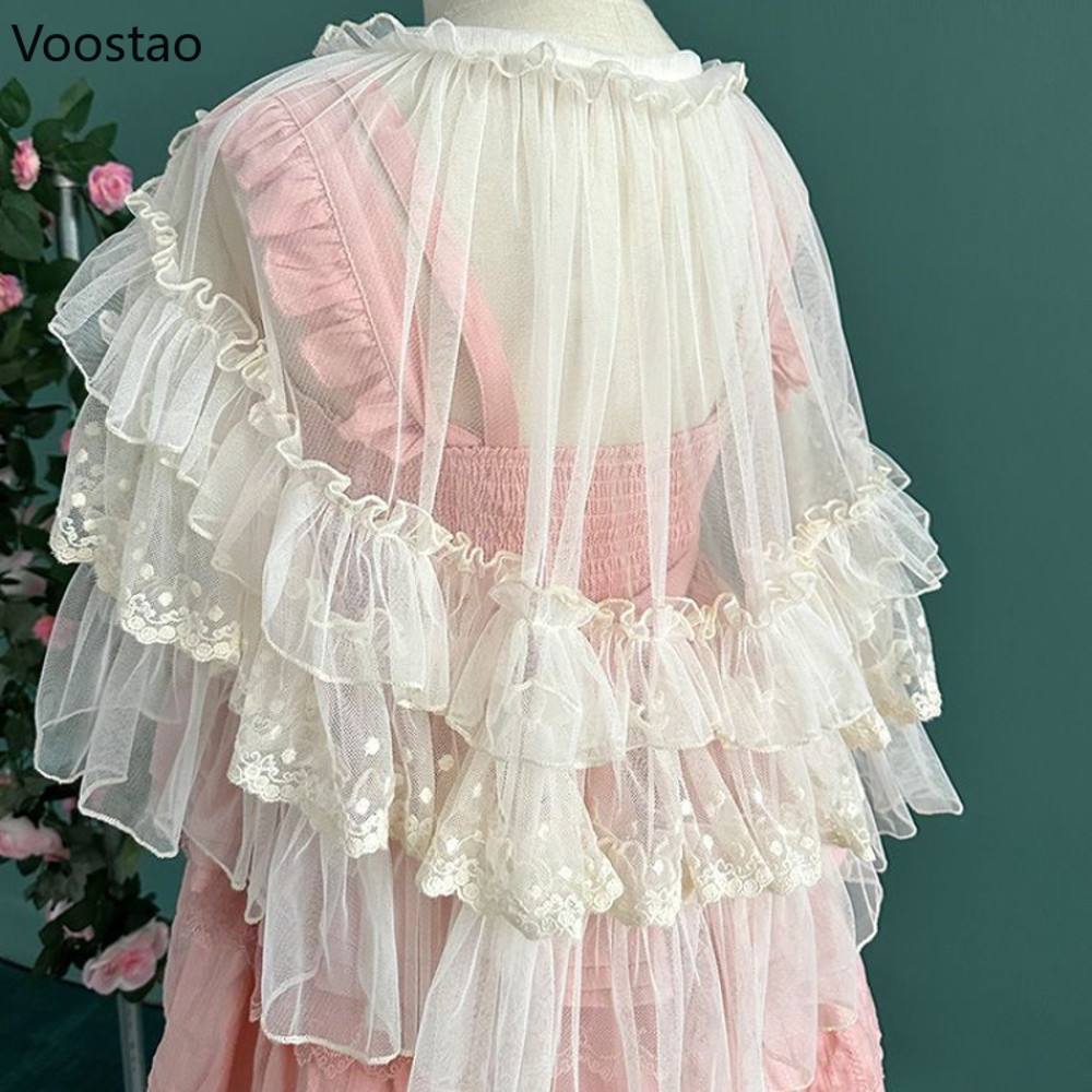 Sweet Kawaii Lolita Short Shawl Coat Women Lace Mesh Gothic Retro Cute Princess Capes Open Front Po 1