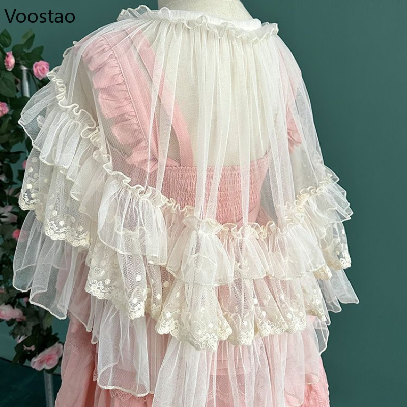 Sweet Kawaii Lolita Short Shawl Coat Women Lace Mesh Gothic Retro Cute Princess Capes Open Front Po 1