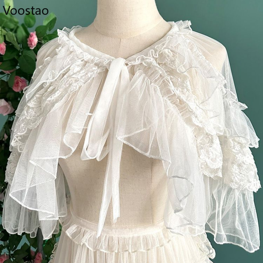 Sweet Kawaii Lolita Short Shawl Coat Women Lace Mesh Gothic Retro Cute Princess Capes Open Front Po 4